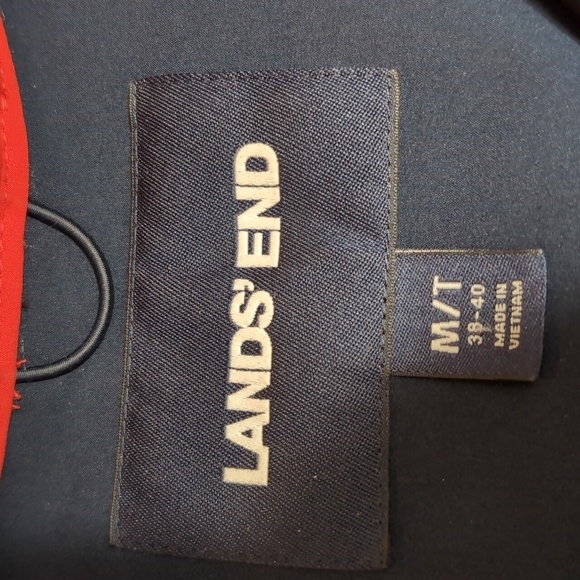 Lands' End Goose Down Puffer Jacket Size Medium-Tall In Red With Blue Trim - Picture 3 of 10